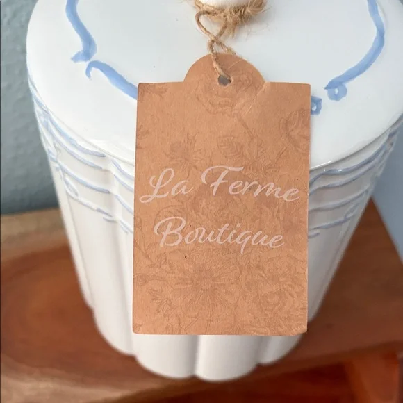 White Ceramic Canister with Pale Blue Trim - Picture 6 of 7